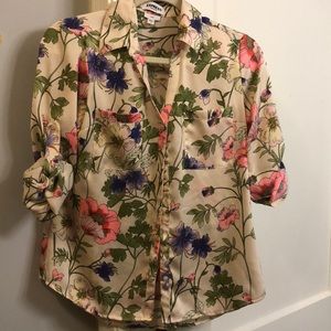 petite slim floral satin portofino shirt